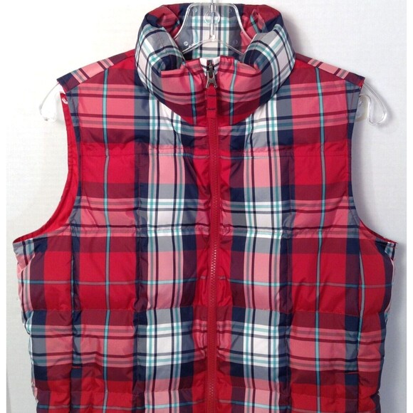 Lands End Vest Wmn S Red Plaid Feather Down Puffer Quilted Zip Preppy Outdoors - Picture 4 of 12
